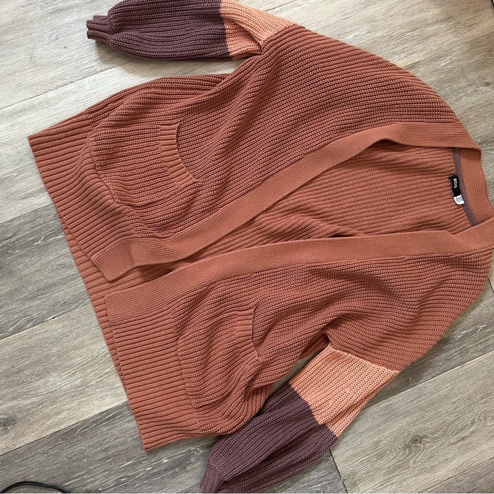 BDG Rust and Brown Open-Front Cardigan